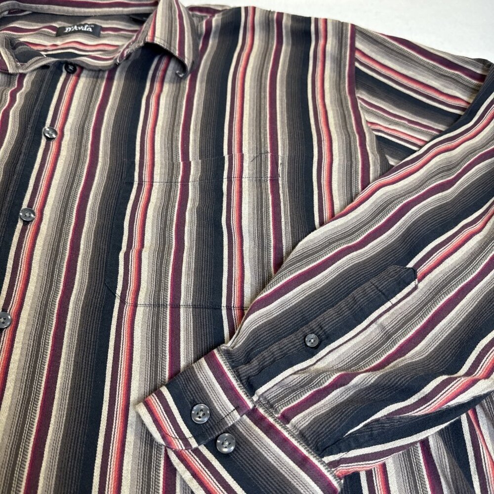 D'Avila Mens XXL Long Sleeve Button Down Shirt Striped Cotton Casual Brown Red - Picture 6 of 9